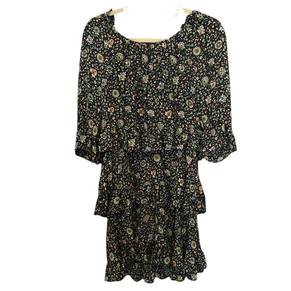 Tory Burch 100% Silk Printed Shift Dress with Ruffles | Elbow Length Sleeves - Picture 4 of 14